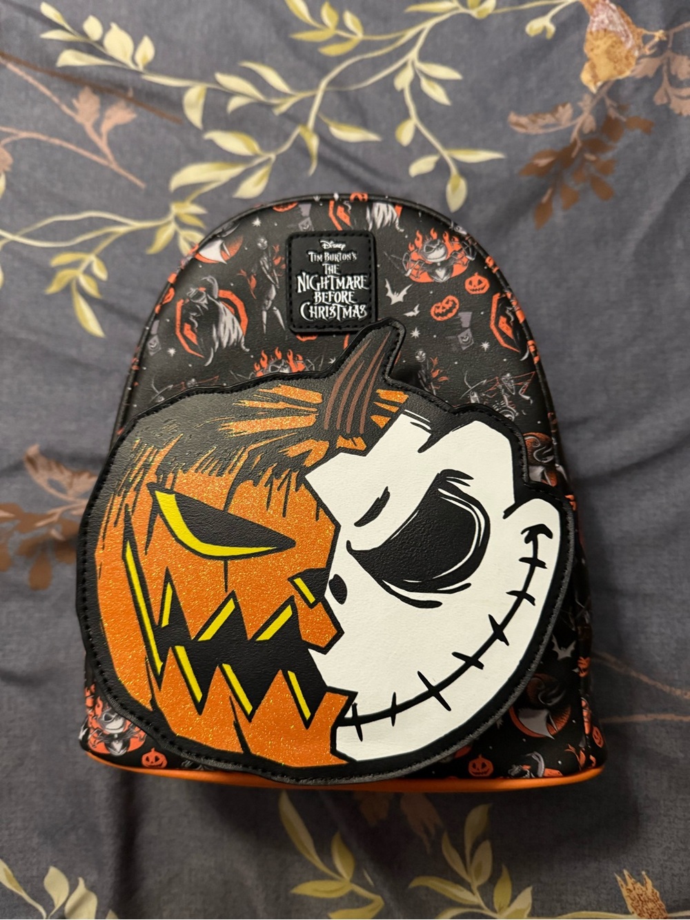 Kids Orange & White Pumpkin Jack Mini Backpack
